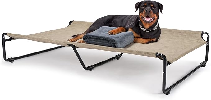 Veehoo Large Elevated Dog Bed with Flannel Dog Blanket, Outdoor Guardrail Raised Pet Cot for Extra Large Dogs, Anti-Slip Camping Dog Hammock Bed, Breathable Teslin Mesh Fabric, XXL, CWC2201B