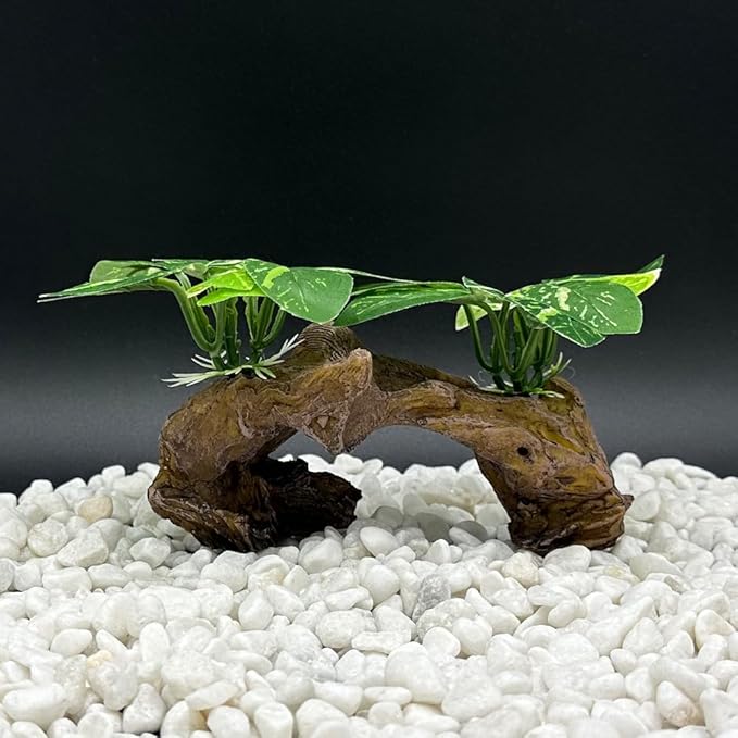 Smoothedo-Pets Fish Tank Decorations Aquarium Decor Ornaments Betta Silk Leaf pad Hammock Artifical Driftwood Cave Goldfish Bowl Accessories (Type-D)