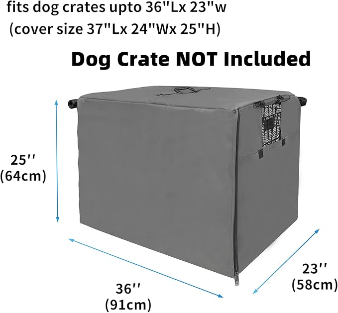 36 Inch Dog Crate Cover,Pet Kennel Cover for Wire Large Dog Cage with1 2 3 Doors. Durable Waterproof 600D Oxford Fabric Indoor/Outdoor Gray