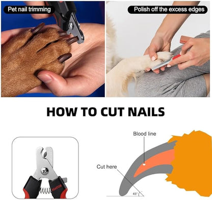 Dog Nail Clippers, Professional Pet Nail Clipper & Trimmers with Safety Guard to Avoid Over Cutting, Grooming Razor with Nail File for Medium and Large Dog and Cat, Red