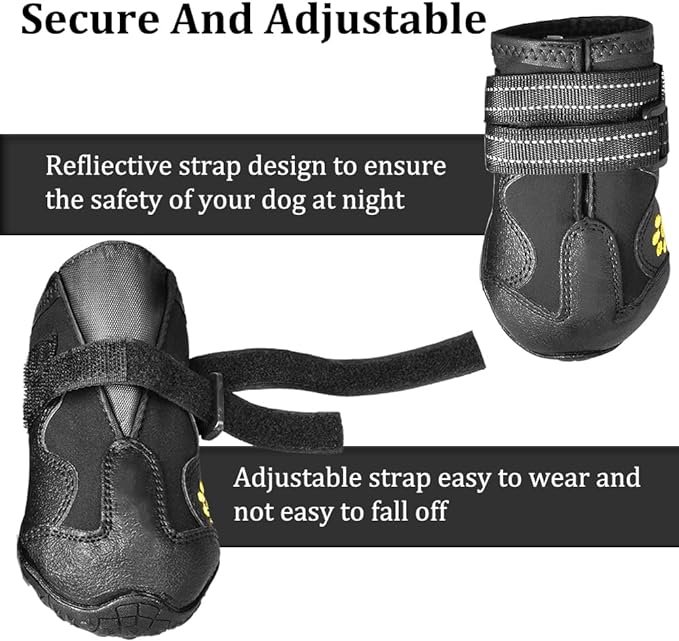 CovertSafe& Dog Boots for Dogs Non-Slip, Waterproof Dog Booties for Outdoor, Dog Shoes for Medium to Large Dogs 4Pcs with Rugged Sole Black
