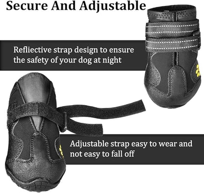 CovertSafe& Dog Boots for Dogs Non-Slip, Waterproof Dog Booties for Outdoor, Dog Shoes for Medium to Large Dogs 4Pcs with Rugged Sole Black