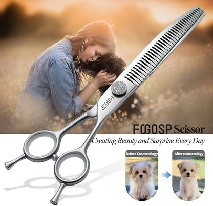 8.0'' Curved Chunkers Shears for Dog Grooming Professional Magic Dog Grooming Scissors with Big Artificial Diamonds 38 Teeth for Large Dog(8.0 in, Curved Chunkers)