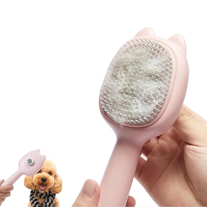 Self-Cleaning Dog Brush for Small Breeds - Adjustable Bristle Grooming Tool for Puppies, Yorkies, Shih Tzus, Maltipoos & Malteses (Pink)