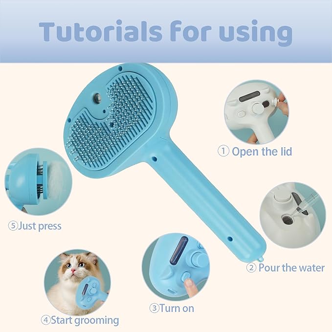 3 In 1 Grooming Brush For Cats & Dogs Spray Brush Carrying Water,Steam Generating Comb&Pets Cleansing Tools Cleaning&Massaging&Hair Removal -Gift For Pets (white)