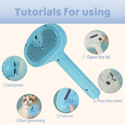3 In 1 Grooming Brush For Cats & Dogs Spray Brush Carrying Water,Steam Generating Comb&Pets Cleansing Tools Cleaning&Massaging&Hair Removal -Gift For Pets (white)
