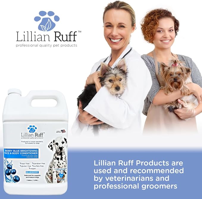 Lillian Ruff Berry Blue Brightening Face & Body Conditioner for Dogs & Cats - Tear Free Blueberry Conditioner - Remove Tear Stains, Hydrate Dry Skin, Add Shine & Luster to Coats - Made in USA (Gallon)