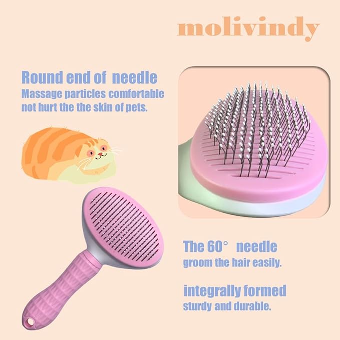 Self Cleaning Slicker Brush,Dog Brush with Massage Particles,Removes Loose hair & Tangles,Skin Friendly & Promote Circulation-pink 1