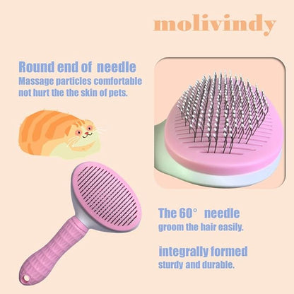 Self Cleaning Slicker Brush,Dog Brush with Massage Particles,Removes Loose hair & Tangles,Skin Friendly & Promote Circulation-pink 1