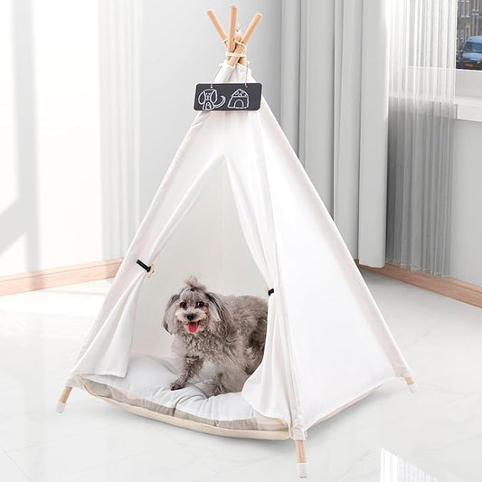 Pet Teepee Tent for Large Dogs with Thick Cushion/Bed, Portable Dog House, Puppy Teepee for Cats Dogs Rabbits (Large Size)