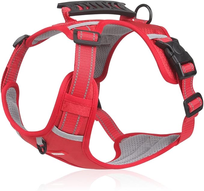Dog Harness, No Pull Service Vest, Reflective Strips, Control Handle, Soft Padded, Adjustable and Comfortable for Easy Walking (Red, Medium)