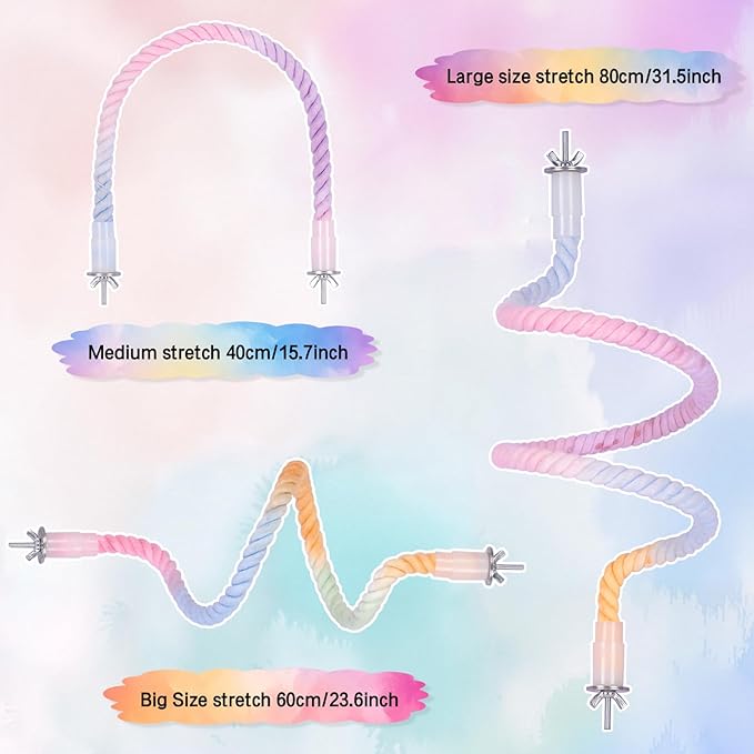 3Pcs Gradient Bendable Bird Perch Stand Set Climbing Rope Swing Playing Toys for Bird Cages Colorful Stand Rope for Parrots Cockatiels Budgies (Pink, one Size)