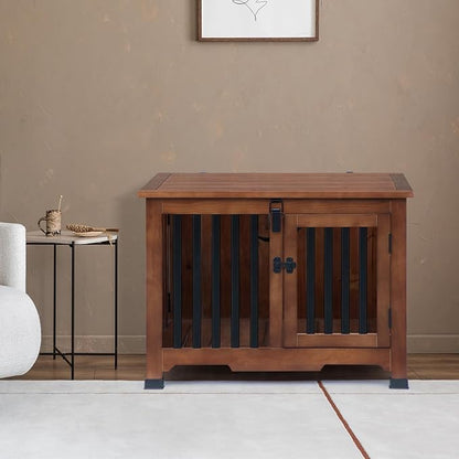 Wooden Dog Crate Furniture,Foldable and Portable Dog Kennel Furniture Indoor,Decorative Dog Crate End Table No Assembly.(Medium,Walnut)