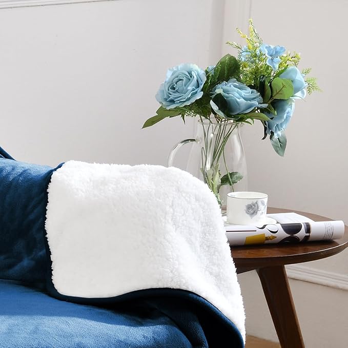 Waterproof Blanket for Bed Couch Sofa, Soft Liquid Pee Proof Pet Blanket for Dog Puppy Cat, Reversible Sherpa Fleece Blanket for Furniture Protector (Navy Blue, 30x40 inches)