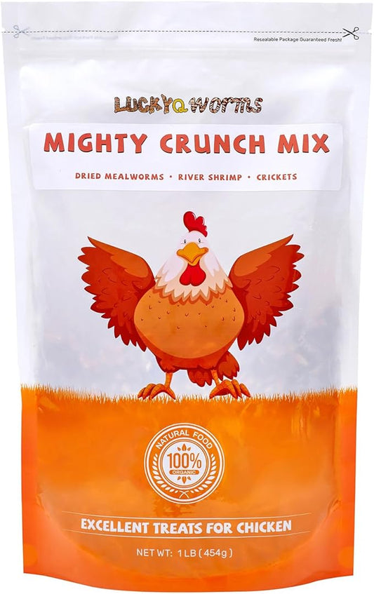 Mighty Crunch Mix Aquatic Turtle Food - 1 Lbs Resealable Bag of High Protein Insect Blend, Dried Mealworms, River Shrimp, Crickets - for Turtles, Reptiles & Amphibians, Chicken, Birds