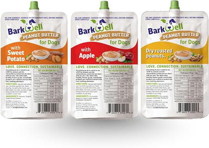 Peanut Butter Squeeze - All-Natural Dog Peanut Butter Dog Treat 3 Pack (24 oz) Sourced and Made in The USA Plus Free Lick Mat. Peanut Butter, Sweet Potato and Apple. 100% Natural