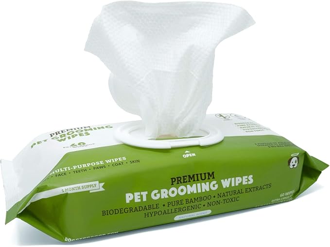 Dog Wipes | Grooming Pet Wipes for Dogs (Cat Wipes), Eye, Ear & Paw Puppy Wipes, Deodorizing, Hypoallergenic, Natural Extracts & Fragrance Free, Extra Thick & Soft, Supports Rescues