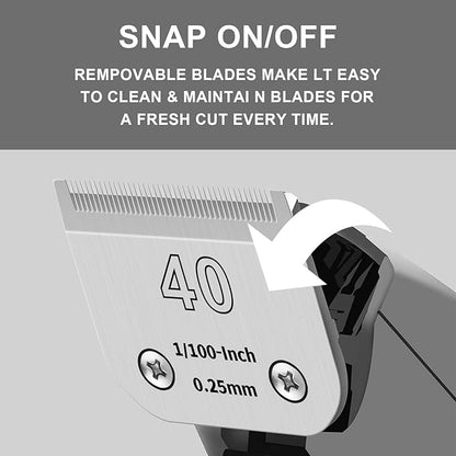 40# Detachable Pet Clipper Replacement Blades Compatible with Andis/Oster A5/Wahl KM10 Series Dog Clipper,Made of Ceramic Blade & Stainless Steel Blade,Size 40# Cut Length 1/100-Inchï¼2 Packï¼