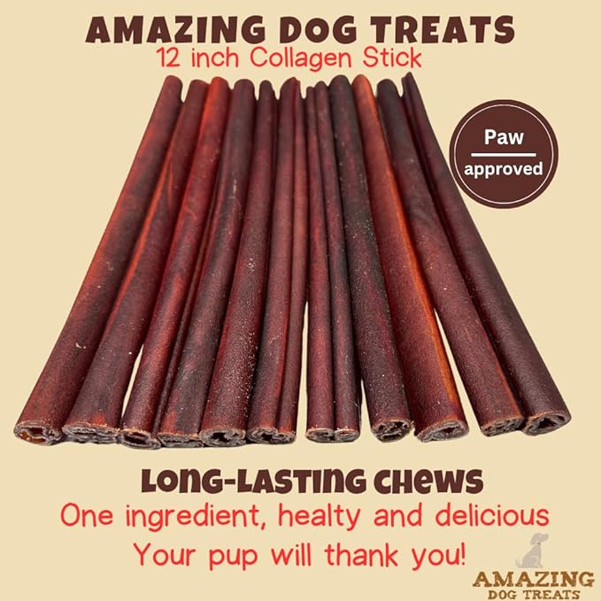 Amazing Dog Treats 12 Inch Collagen Stick - (10 Count)- Collagen Sticks for Dogs - No Hide Dog Bones