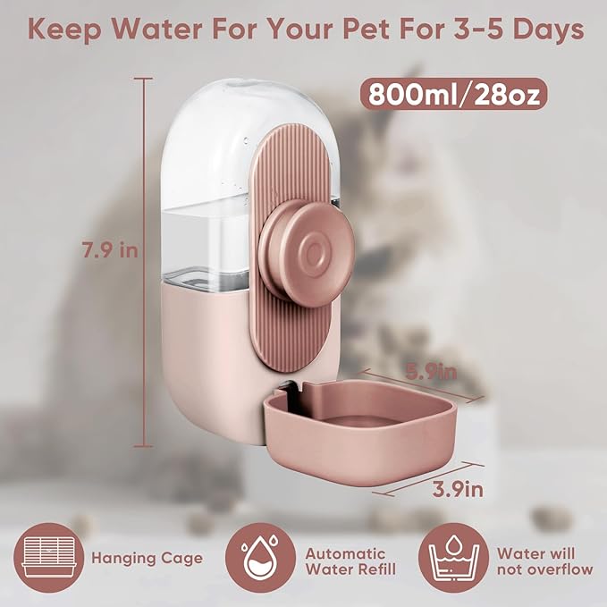 28oz Hanging Automatic Water Dispenserï¼_abbit Water Bottle,Bunny Guinea Pig Ferret Water Bowl for Cage,Suitable for Small Animal Puppies(Cage Grid Spacing Over 1.2'')