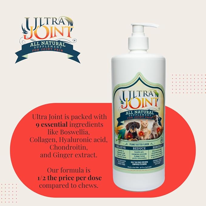 Ultra Joint - Liquid Joint Support Supplement for Dogs with Glucosamine & Chondroitin - Pain Relief from Arthritis & Inflammation (8 oz)