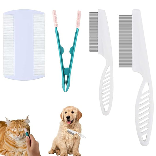 4pcs Pet Grooming Comb Kit, Magic Pet Comb Fine Tooth Pet Comb Multifunctional Flea Comb for Cats and Dogs Pet Hair Comb Tear Stain Removal for Pet Cleaning Shedding Hair & Fur