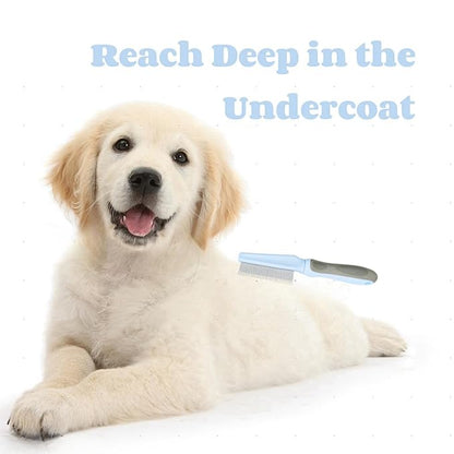 1 PCS Pet Comb Sturdy Pet Grooming Comb Pet Hair Comb with Long & Short Stainless Steel Teeth Comb for Dogs Cats, Light Cyan