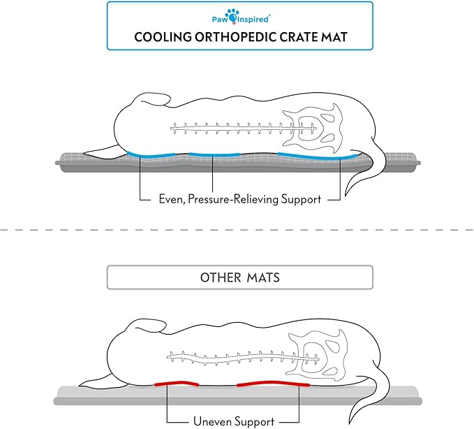 Paw Inspired Cooling Orthopedic Crate Pad for Dogs, Washable Memory Foam Dog Cooling Mat (35x22 Inch Medium/Large Size for 36 Inch Kennel, Gray)