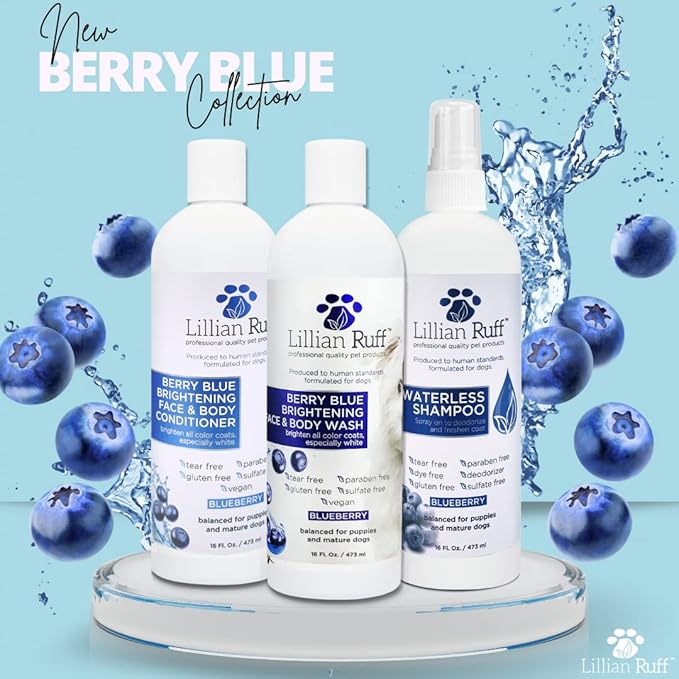 Lillian Ruff Berry Blue Brightening Face & Body Conditioner for Dogs & Cats - Tear Free Blueberry Conditioner - Remove Tear Stains, Hydrate Dry Skin, Add Shine & Luster to Coats - Made in USA (Gallon)