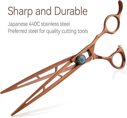 7.0'' Straight Dog Grooming Scissors Professioanl Pet Grooming Shears for Small Dog Cat High Cobalt Alloy Steel Hollow Out Design(7, Chocolate Striaght)