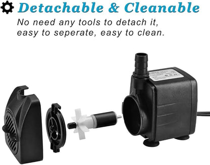 DOMICA 220GPH Ultra Quiet Fountain Pump (15W 800L/H), Small Submersible Pump for Pond, Water Feature, Aquariums, Hydroponics, Indoor or Outdoor Fountain