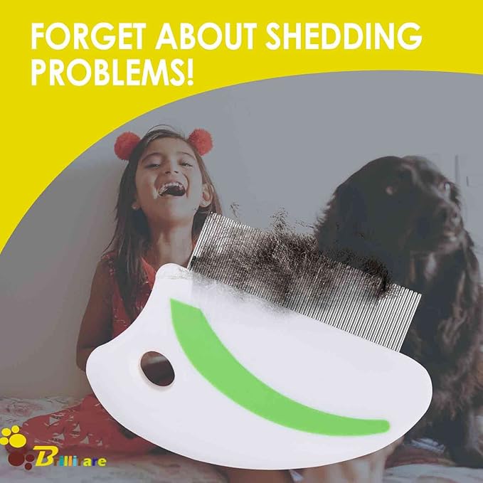 2 Pack Flea Lice Comb, Stainless Steel Dog Cat Grooming Combs with Rounded Teeth, Professional Pet Tear Stain Remover, Dematting Tool for Small, Medium & Large Pets