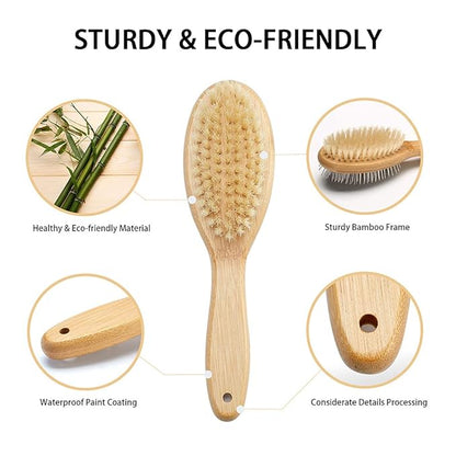 Dog Brush Cat Brush, Double Sided Bristle and Pin Pet Brush for Dog Grooming, Real Boar Bristle Shedding Brush with Bamboo Handle for Long Short Hair, 4 Pack Dog Comb, Black+Yelbow