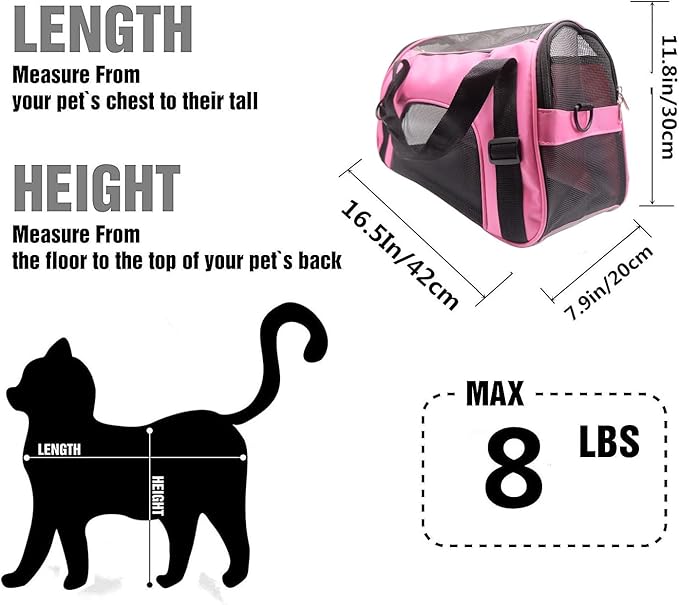 Cat Carrier,Soft-Sided Pet Travel Carrier for Cats,Dogs Puppy Comfort Portable Foldable Pet Bag Airline Approved (LightPink)