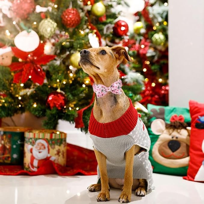 ARING PET Christmas Dog Collar-Cotton Pink Santa Claus Dog Collar with Bow, Adjustable Christmas Bowtie Dog Collars Pet Necklace with Metal Buckle for Girl&Boy Dogs