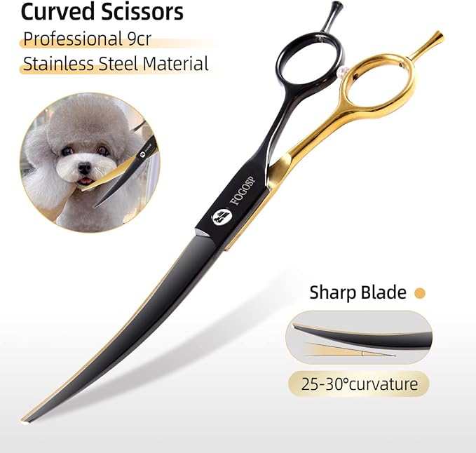 Dog Grooming Scissors Kit for Small Dogs, Black and Gold Two-Color Blender Shears Chunker Shears Curved Scissors Straight Scissors 4 pcs Set(Black&Gold,Kit)