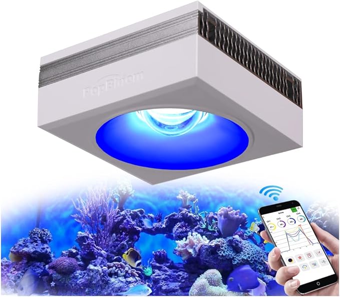 PopBloom RL90 WiFi Reef LED Light, 100W Reef Aquarium Lighting for SPS LPS Corals and Saltwater Fish Tanks, Enhanced Violet and Blue Spectrum,APP Fully Programmable (1 Light with Hang kit)