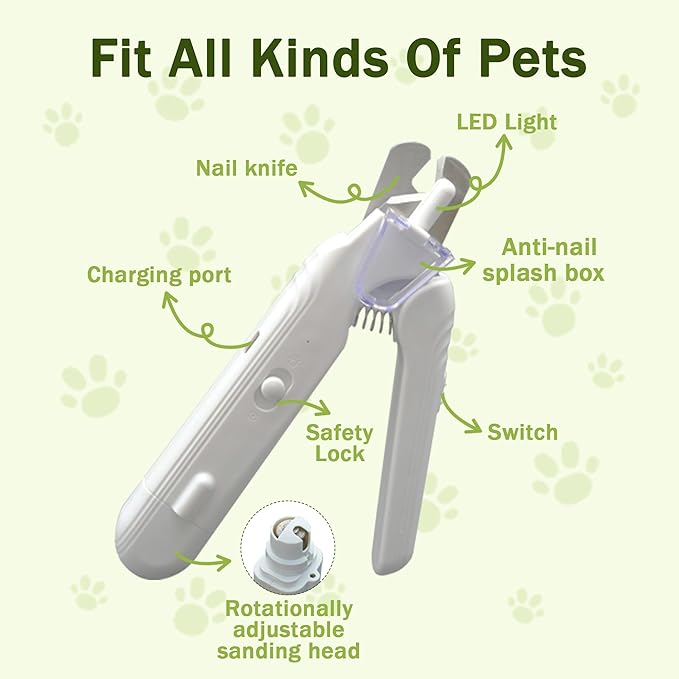 2-in-1 Dog Nail Grinder & Dog Nail Clippers Trimmers for Large Medium Small Dogs Cats Pets Claw Trimmer with LED Lights (Green)
