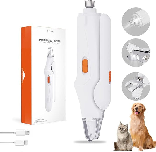 2-in-1 Cat Nail Clippers & Dog Nail Clippers Trimmers for Large Medium Small Dogs Cats Claw Trimmer Quick Sensor and Safety Guard USB Rechargeable with 2 LED Lights Dogs Nail Trimmer