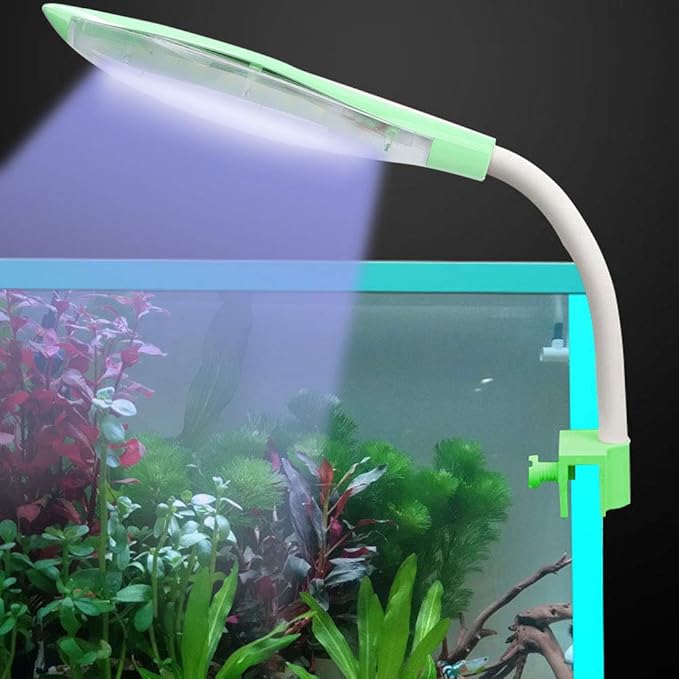 Clip On Aquarium LED Light, Mini USB Tortoise Fish Tank Aquarium LED with No Strobe, Clip On Leaf Head Ligh with US Plug 100 240V, for Aquatic Plant Growing(Green Blue White Light)