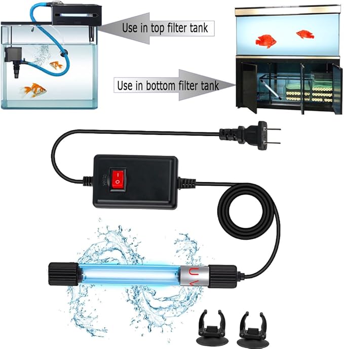 Aquarium UVC Clean Light Algae Clear Green Bloom Clean Fish Tank UVC Water Clean Lamp for Sump Pond Filter Tank (7W Without Timer)
