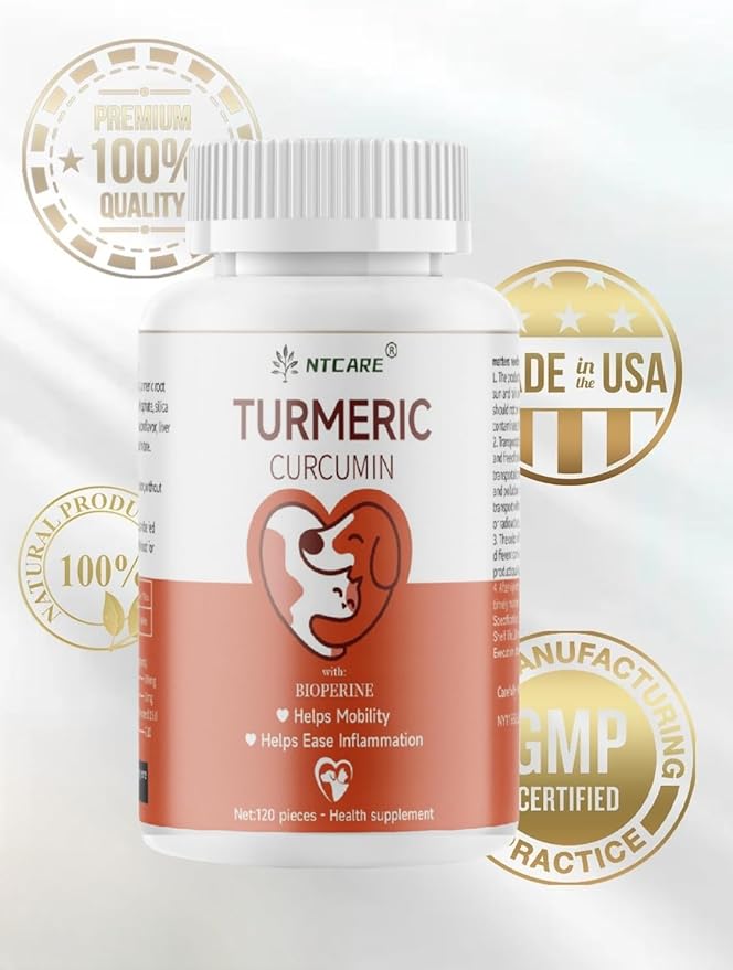 Turmeric for Dogs Anti Inflammatory Pain Relief -Dog Pain Relief-120 Chewable Tablets Hip & Joint Support with Curcumin and BioPerine, Antioxidant, Cardiovascular Health,Mobility Support