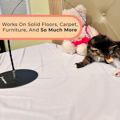 Interactive Bird Simulation Cat Toy Set, Interactive Cat Toys for Indoor Cats, Cat Feather Toy, Self-Holding Suction Base, 5 Replacement Birds, Feathers & Bells (Standard Hybrid Bundle)