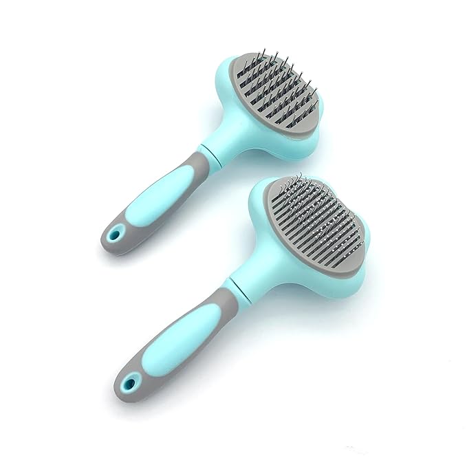Hair Remover Self Cleaning Dog Brush for Shedding, Deshedding, Grooming, Deshedder Slicker Brushes for Short Hair Dogs and Cats (Blue)