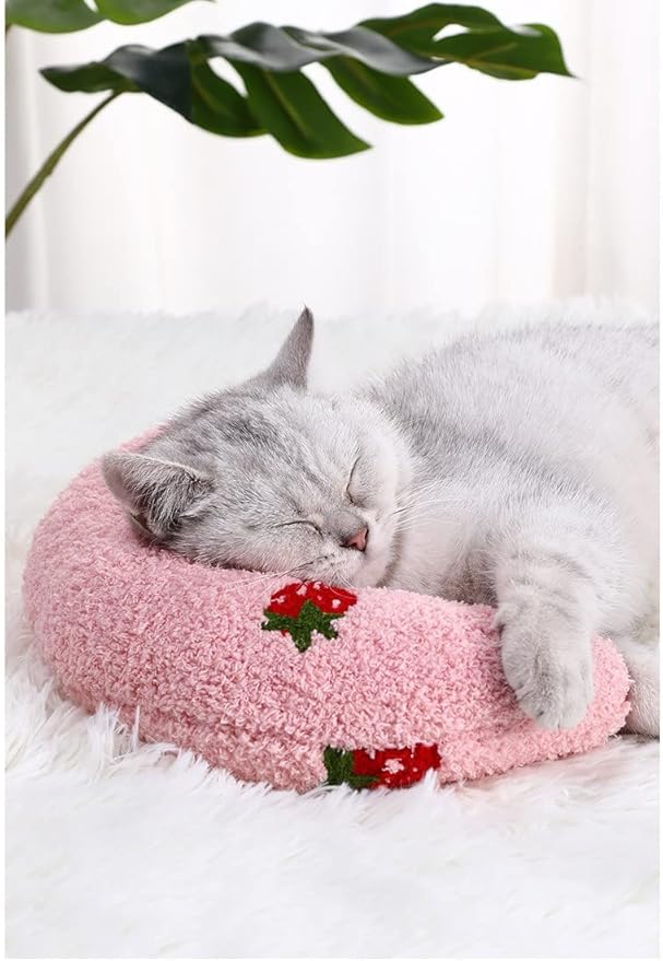 T'CHAQUE Dog Pillow Bed, Cat Calming Pillow, Dog Neck Pillow for Joint Relief Sleeping, Ultra Soft Half Donut Cuddler, Pillow Pet for Upper Spine Support, Doggy/Kitten Pillow Training Toy, Pink