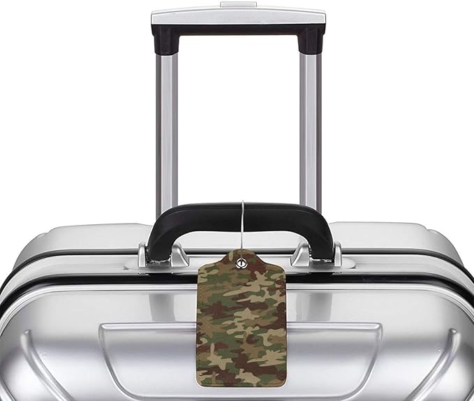 2 Pcs Green Camouflage Luggage Tag for Suitcase, Army Military Camo Tags Birthday Gifts for Men Women Travel Mother's Day Father, Identifiers Privacy Cover ID Label with Steel Loop