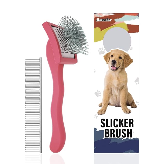 Dog Slicker Brush for Goldendoodles & Golden Doodle Brush for Grooming Kit - Dog Brush for Goldendoodle, Labradoodle, Poodles - Pet Hair Brush for Short & Medium Haired Dogs -Small (Red)
