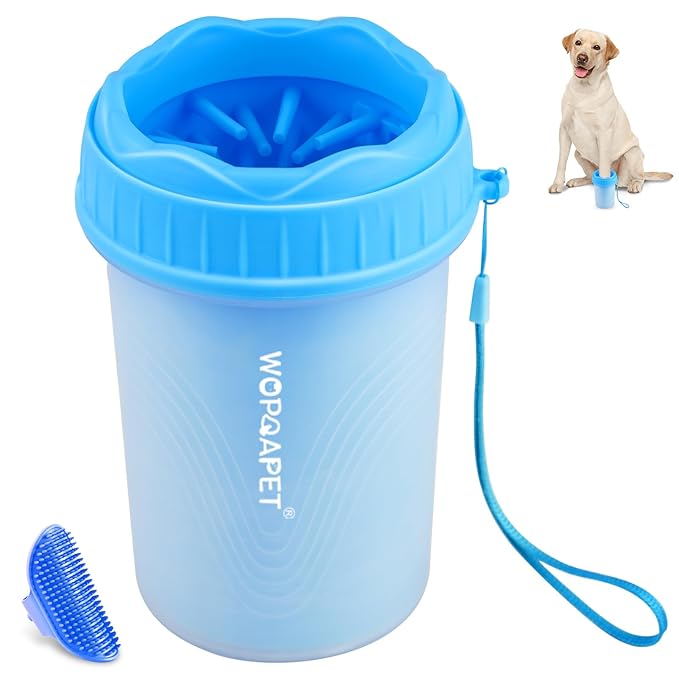 Dog Paw Cleaner, Medium, Blue - Effective, Safe, Portable Silicone Bristles Cleaning Brush. A Great Gift. Includes Free Bath Brush and 90-day Guarantee. For Active Dog Owners