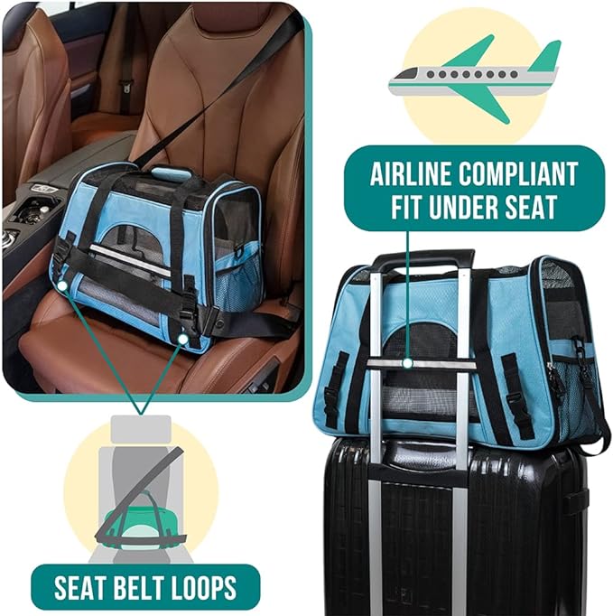 PetAmi Airline Approved Pet Carrier for Cat, Soft Sided Dog Carrier for Small Dogs, Cat Travel Supplies Accessories for Indoor Cats, Ventilated Pet Carrying Bag Medium Large Kitten Puppy, Large Blue