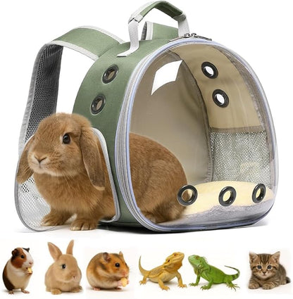 Bunny Carrier, Guinea Pig Carrier,Small Animal Carrier Backpack for Rabbit,Bearded Dragon, Lizard,Hamster,Kitten. Breathable Pet Travel Cage Bag (Army Green)